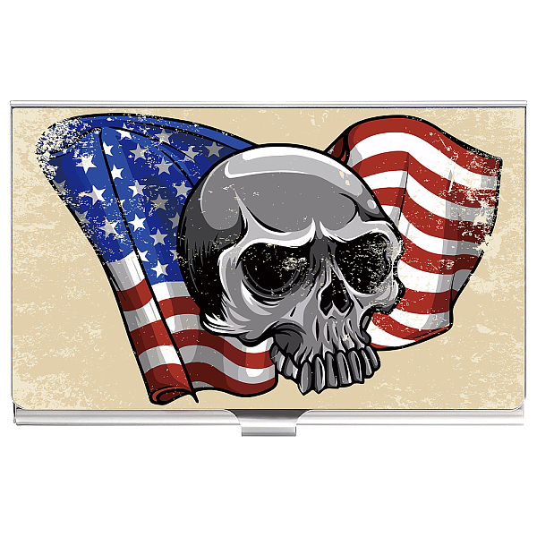 PandaHall Stainless Steel Credit Card Case Holders, Business Name Card Box, Rectangle, Skull Pattern, 93x58x7mm Stainless Steel Skull