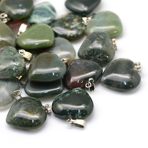 

PandaHall Heart Natural Indian Agate Pendants, with Platinum Tone Brass Findings, 20~22x20~21x5~8mm, Hole: 2x7mm Indian Agate Heart