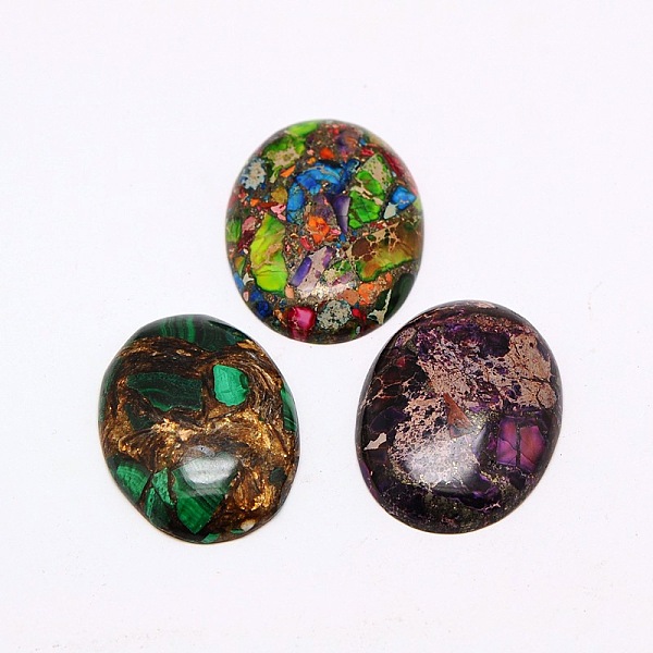 

PandaHall Dyed Synthetic Regalite/Imperial Jasper/Sea Sediment Jasper Cabochons, Oval, Mixed Color, 40x30x7.5mm Imperial Jasper Oval..., Multicolor