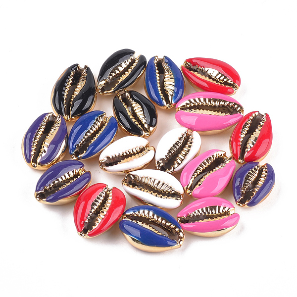 

PandaHall Electroplated Cowrie Shell Beads, with Enamel, No Hole/Undrilled, Golden, Mixed Color, 18~20x12~14x6~7.5mm Cowrie Shell Shell..., Multicolor
