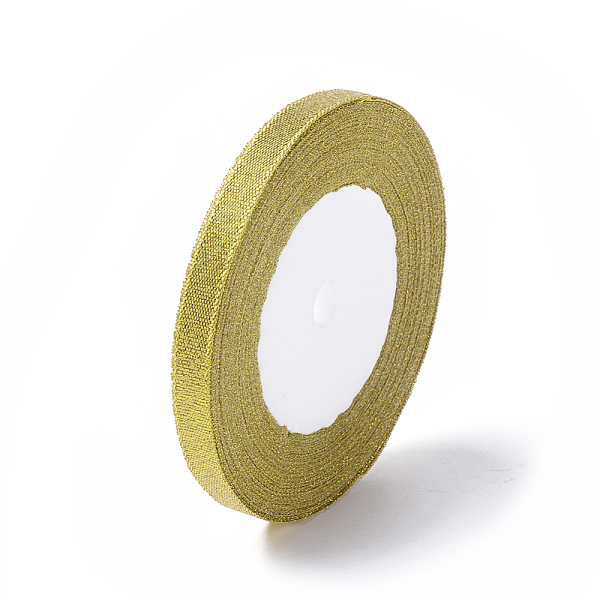 

PandaHall Glitter Metallic Ribbon, Sparkle Ribbon, DIY Material for Organza Bow, Double Sided, Golden, Size: about 3/8 inch(10mm) wide..., Gold