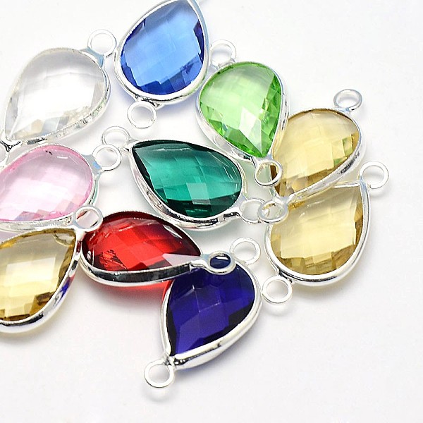 

PandaHall Silver Color Plated Brass Glass Teardrop Links connectors, Mixed Color, 21x11x5mm, Hole: 2mm Glass Teardrop Multicolor