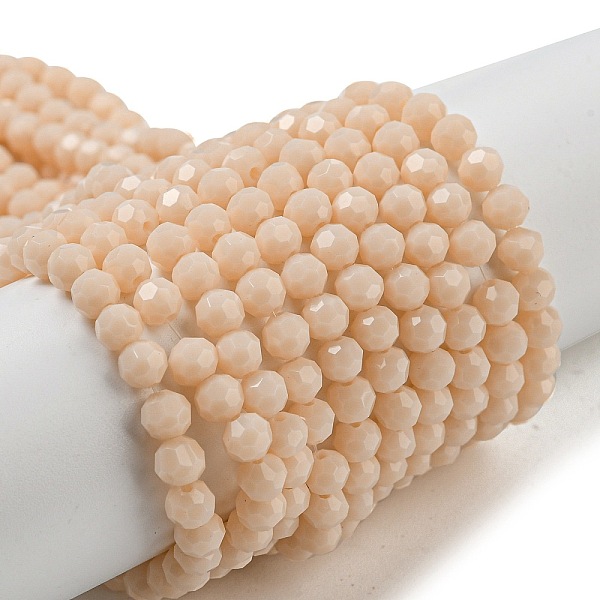 

PandaHall Opaque Glass Beads Stands, Faceted(32 Facets), Round, PeachPuff, 4mm, Hole: 0.7mm, about 87~93pcs/strand, 32~33cm Glass Round..., Brown