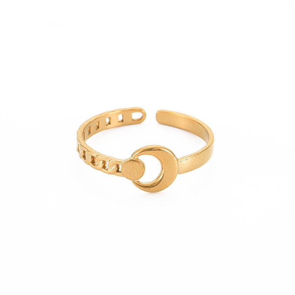 

PandaHall Ion Plating(IP) 304 Stainless Steel Moon Open Cuff Ring for Women, Nickel Free, Real 18K Gold Plated, US Size 9 3/4(19.5mm) 304...