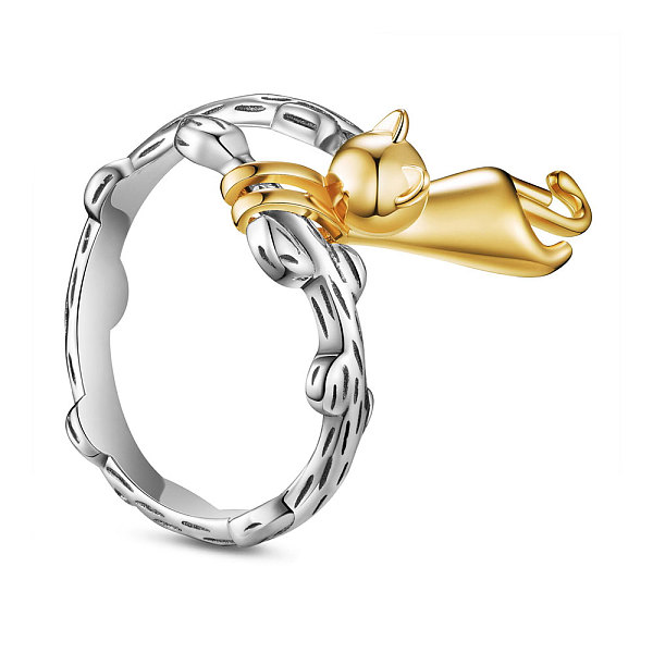 

PandaHall SHEGRACE Real 24K Gold Plated 925 Sterling Silver Finger Rings, Cat Shape, Antique Silver & Golden, Size 10, 19.6mm Sterling...