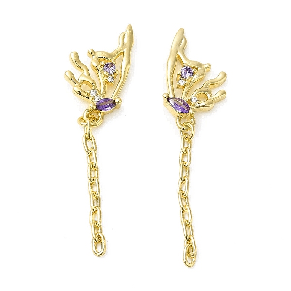 

PandaHall Purple Cubic Zirconia Butterfly Dangle Stud Earring, Brass Tassel Drop Earrings for Women, Cadmium Free & Nickel Free & Lead Free...
