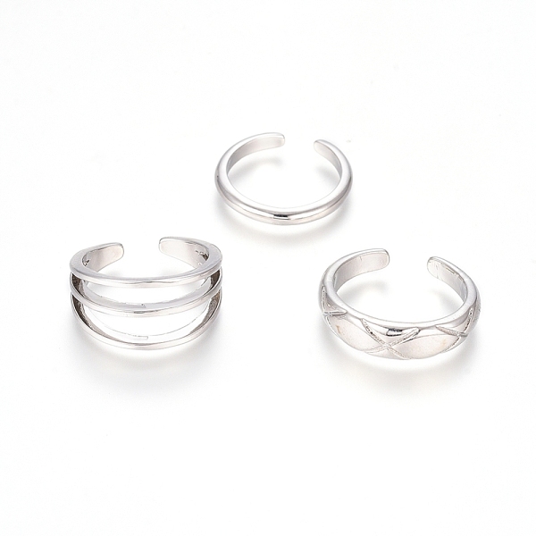 

PandaHall Brass Cuff Toe Rings, Stackable Rings, Mixed Style, Platinum, 13.5~14mm, 3pcs/set Brass