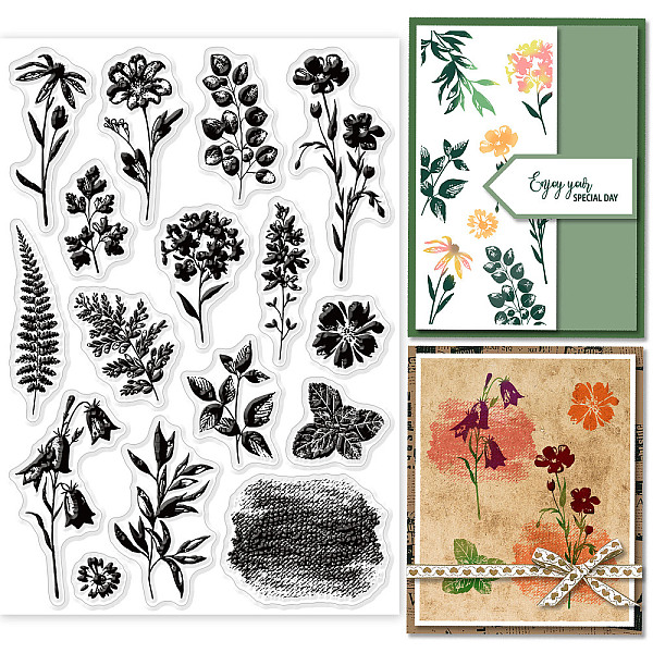

PandaHall GLOBLELAND Plant Silhouette Clear Stamps for DIY Scrapbooking Leaves Flowers Silhouette Silicone Clear Stamp Seals for Cards...