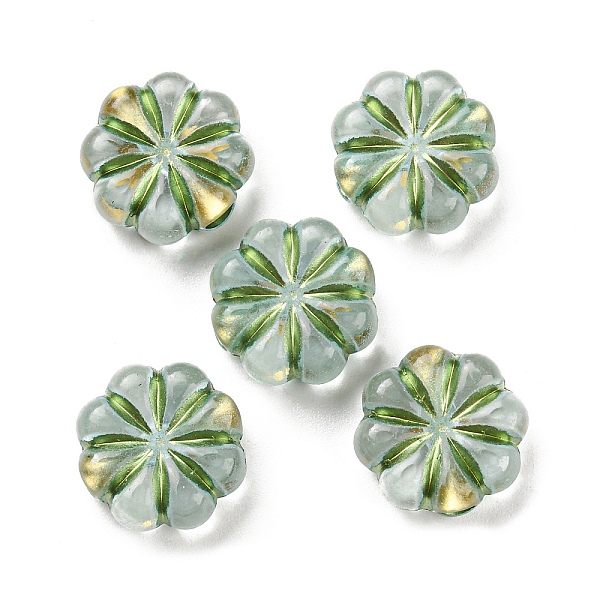 

PandaHall Plating Transparent Acrylic Beads, Golden Metal Enlaced, Flower, Pale Turquoise, 13x5mm, Hole: 3mm, 700pcs/500g Acrylic Flower