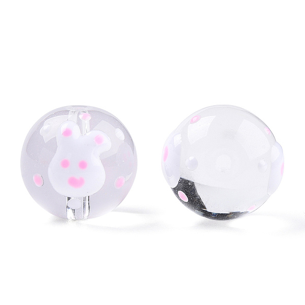 

PandaHall Transparent Handmade Lampwork Beads, Round with Rabbit Pattern, White, 17x16x15mm, Hole: 1.8~2mm Lampwork Round White