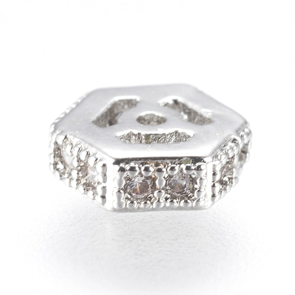 

PandaHall Brass Micro Pave Cubic Zirconia Beads, Hexagon, Real Platinum Plated, 5.5x5.5x2mm, Hole: 1mm Brass+Cubic Zirconia Hexagon