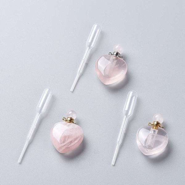

PandaHall Natural Rose Quartz Openable Perfume Bottle Pendants, with 304 Stainless Steel Findings and Plastic Transfer Pipettes, Heart...