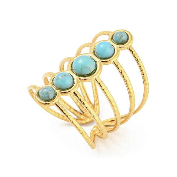 

PandaHall Synthetic Turquoise Beaded Open Cuff Ring, 304 Stainless Steel Hollow Ring, Golden, Inner Diameter: 16.8mm Synthetic Turquoise