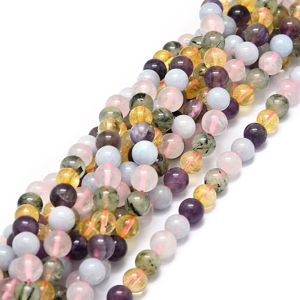 

PandaHall Natural Mixed Gemstone Beads Strands, Natural Aquamarine & Rose Quartz & Prehnite & Citrine & Amethyst, Round, 8mm, Hole: 1mm...