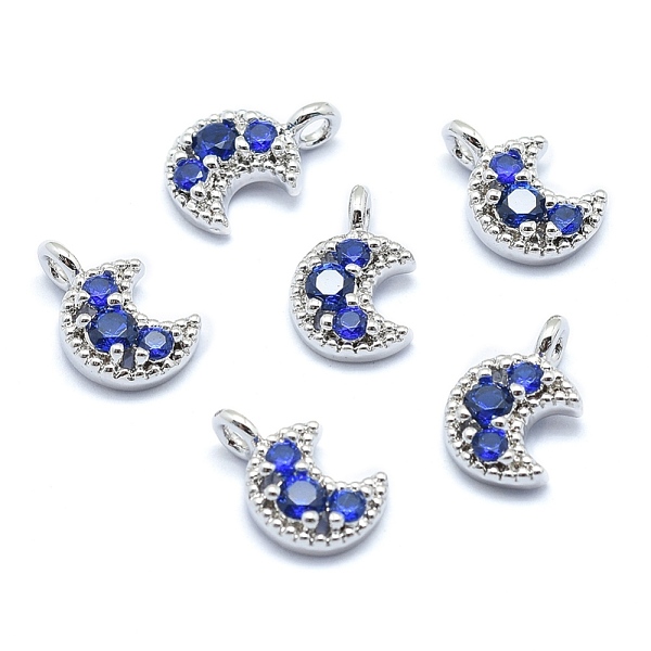 

PandaHall Brass Charms, with Cubic Zirconia, Lead Free & Cadmium Free & Nickel Free, Moon, Blue, Real Platinum Plated, 11x7x3mm, Hole: 1.5mm...