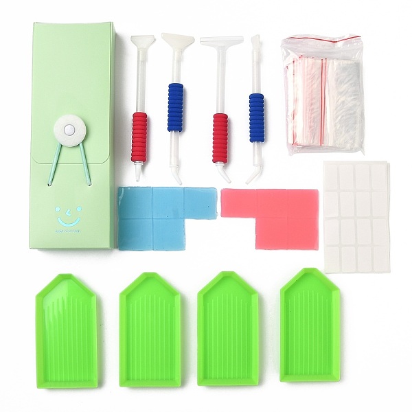 PandaHall DIY Diamond Painting Tools Kit, including Plastic DIY Diamond Picture Paste Tools Pen Kit, Pale Green, 18x0.6x0.32cm Plastic
