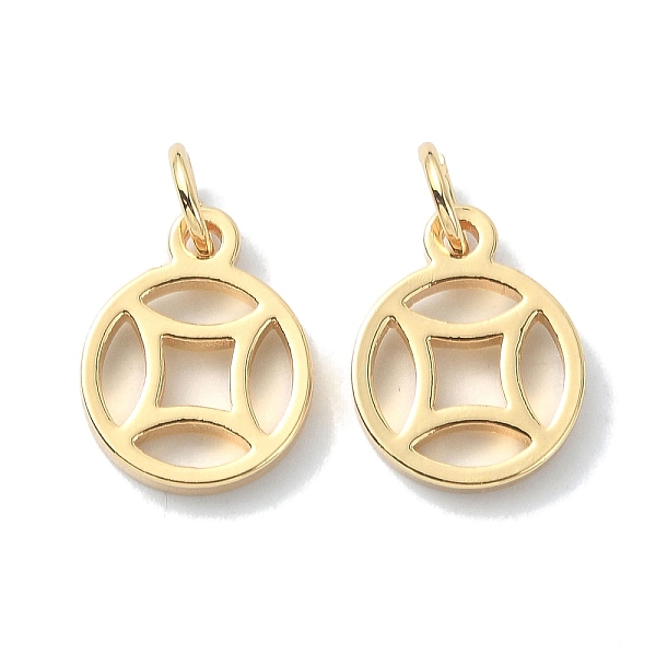 

PandaHall Brass Charms, with Jump Ring, Coin Charm, Real 18K Gold Plated, 15x12x2mm, Hole: 4mm Brass Others