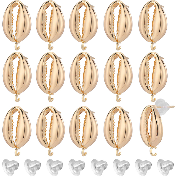 

PandaHall SUNNYCLUE 1 Box 16Pcs Real 18K Gold Plated Stud Earrings Cowrie Shell Earring Studs with Loop 20Pcs Plastic Ear Backs Stud Earring...