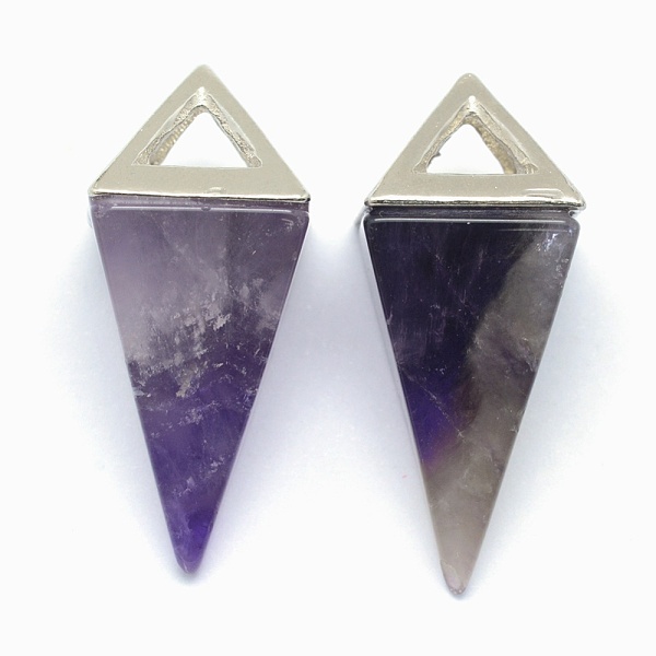 

PandaHall Natural Amethyst Pendants, with Alloy Findings, Triangle, Platinum, 34x14x14.5mm, Hole: 4x6mm Amethyst Triangle