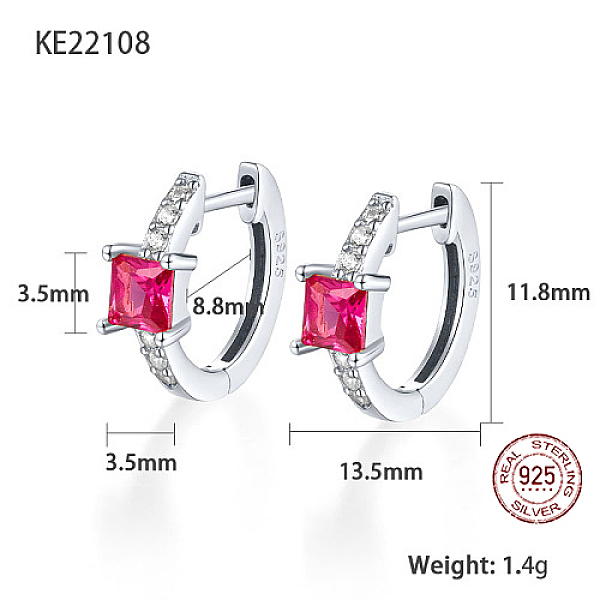 

PandaHall Platinum Rhodium Plated 925 Sterling Silver Hoop Earrings, Square Cubic Zirconia Earrings, with S925 Stamp, Fuchsia, 11.8x13.5mm..., Pink