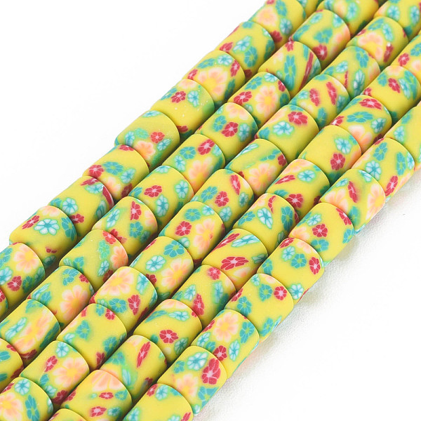 

PandaHall Handmade Polymer Clay Bead Strands, Column with Flower, Light Khaki, 6x5mm, Hole: 1mm, about 63pcs/strand, 15.75''(40cm) Polymer..., Yellow