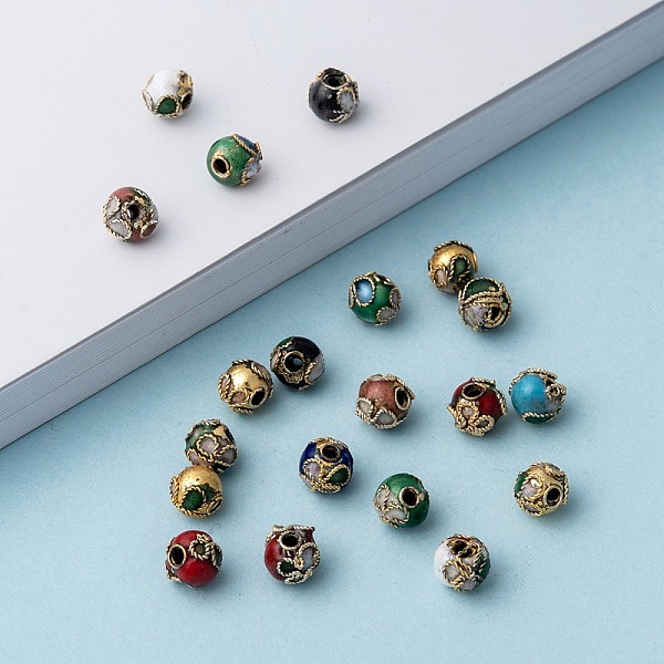 

PandaHall Handmade Cloisonne Beads, Round, Mixed Color, 6mm, Hole: 1~1.5mm Brass Round Multicolor