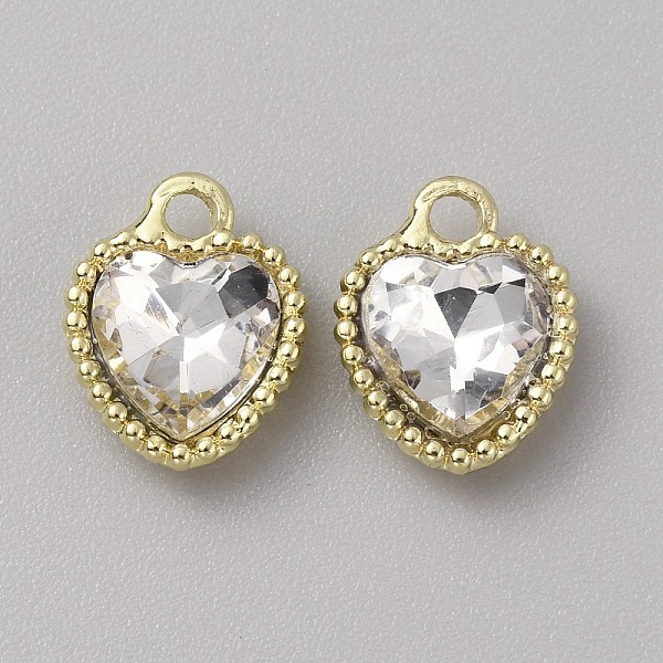 

PandaHall Glass Pendants, with Light Gold Alloy Finding, Heart Charms, Clear, 13x10.5x4mm, Hole: 2mm Alloy+Glass Heart Clear