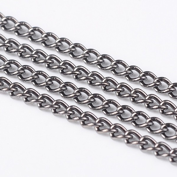 

PandaHall Iron Twisted Chains, Unwelded, Gunmetal Color, with Spool, Size: Chains: about 3.7mm long, 2.5mm wide, 0.7mm thick, about 328.08...