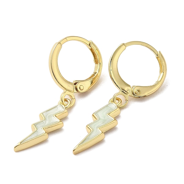 

PandaHall Lightning Bolt Real 18K Gold Plated Brass Dangle Leverback Earrings, with Enamel, White, 29x5.5mm Brass Lightning Bolt White