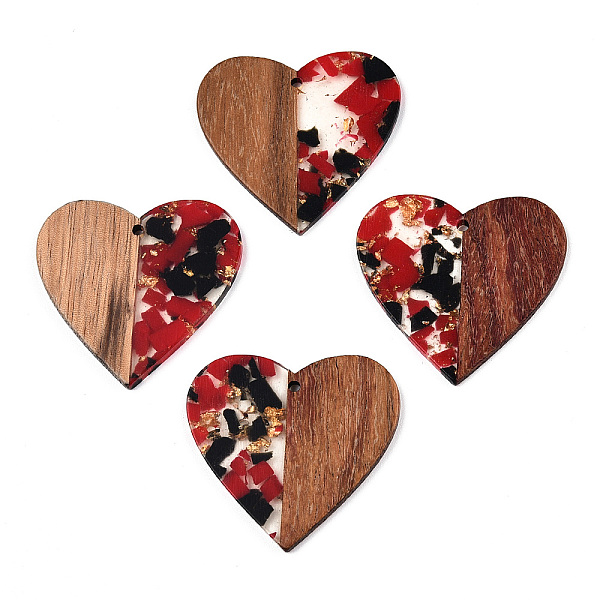 

PandaHall Transparent Resin & Walnut Wood Pendants, with Gold Foil, Heart Charms, FireBrick, 37x39x3mm, Hole: 2mm Resin+Wood Heart Red