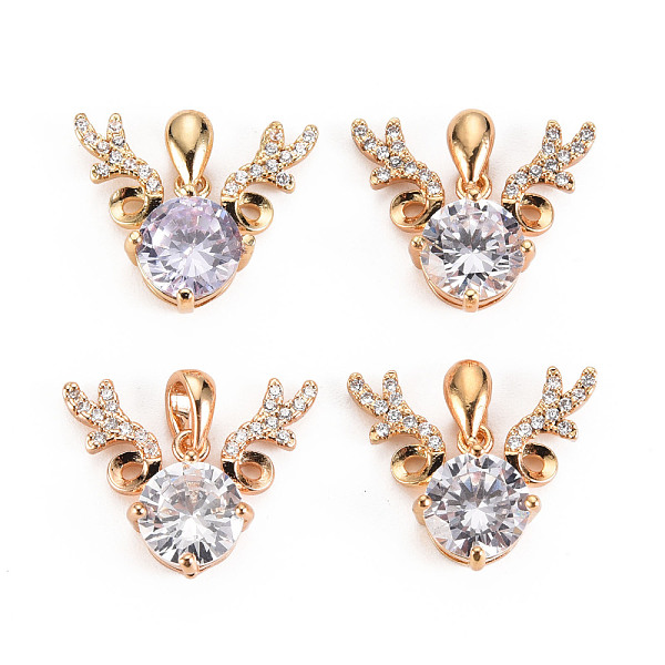 

PandaHall Brass Micro Cubic Zirconia Pendants, Deer, Light Gold, Clear, 16x19x5mm, Hole: 5x3mm Brass+Cubic Zirconia Deer Clear