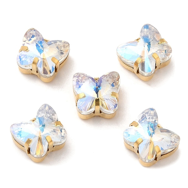 

PandaHall Butterfly Sew On Rhinestones, Multi-Strand Links, K5 Glass Rhinestone with Brass Prong Settings, Moonlight, 9x10x7.5mm, Hole: 1mm..., Clear