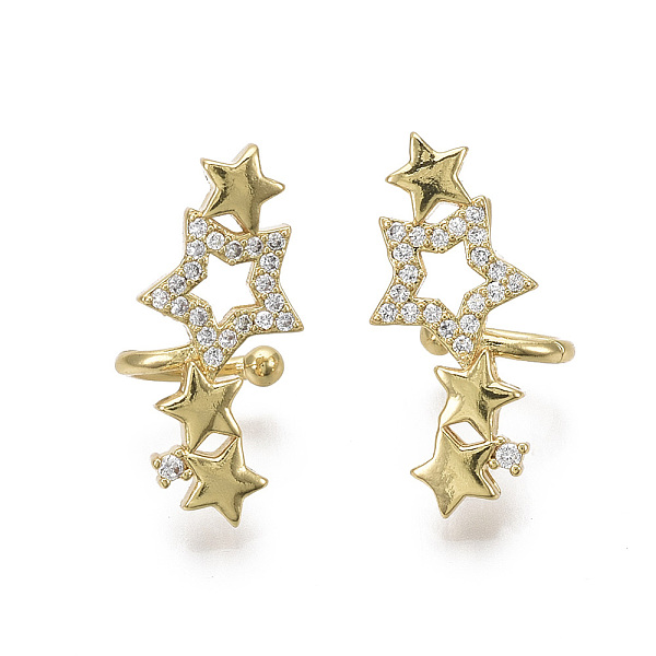 

PandaHall Brass Micro Pave Clear Cubic Zirconia Cuff Earrings, Star, Nickel Free, Clear, Real 18K Gold Plated, 20mm Brass Clear