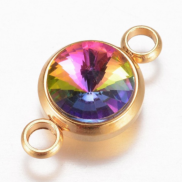 

PandaHall Glass Links connectors, Faceted, with 304 Stainless Steel Findings, Flat Round, Golden, Colorful, 17.5x10x6.5mm, Hole: 2.5mm Glass..., Multicolor