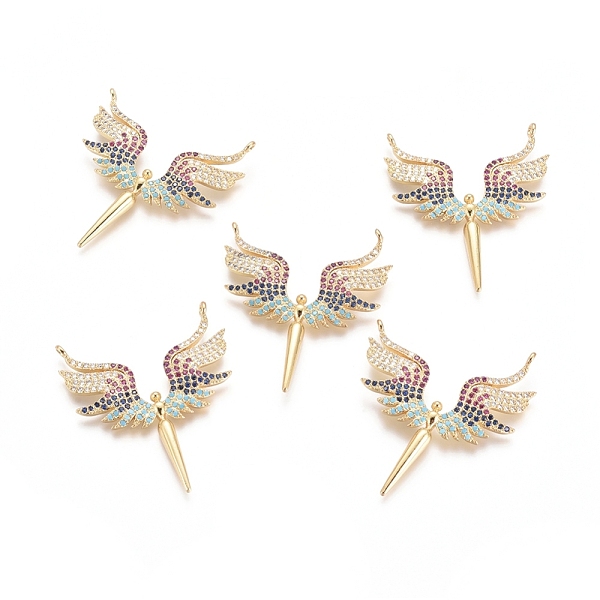 

PandaHall Brass Micro Pave Cubic Zirconia Pendants, Wing, Colorful, Golden, 35x32x3mm, Hole: 1.4mm Brass+Cubic Zirconia Wing