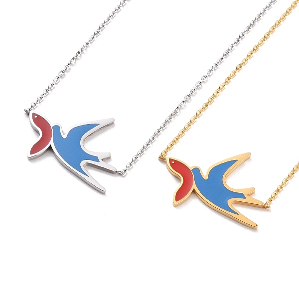 

PandaHall Colorful Enamel Swallow and Fish Pendant Necklace, 304 Stainless Steel Jewelry for Women, Mixed Color, 18.82 inch(47.8cm) 304...