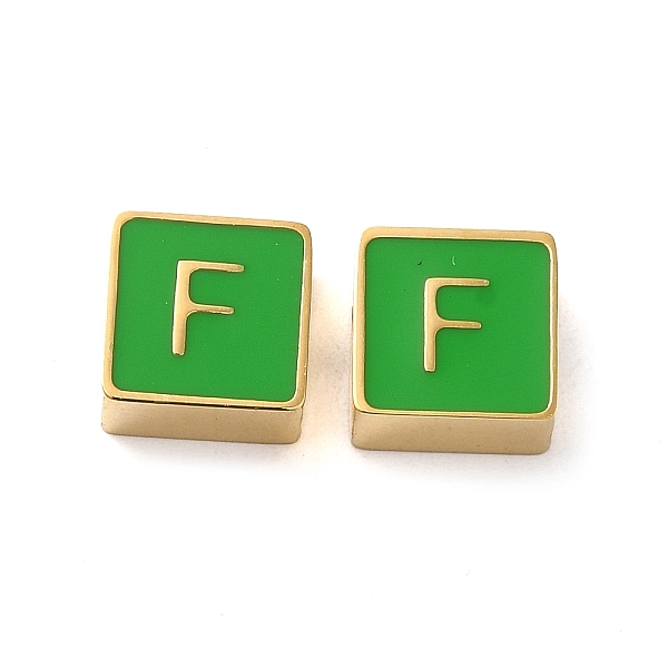 

PandaHall 304 Stainless Steel Enamel Beads, Real 14K Gold Plated, Square with Letter, Letter F, 8x8x4mm, Hole: 2mm Stainless Steel+Enamel...