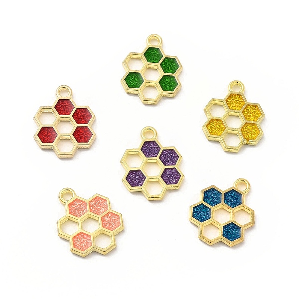 

PandaHall Alloy Enamel Pendants, Honeycomb Charm, Golden, Mixed Color, 19x15x1.5mm, Hole: 2mm Alloy+Enamel Hexagon Multicolor