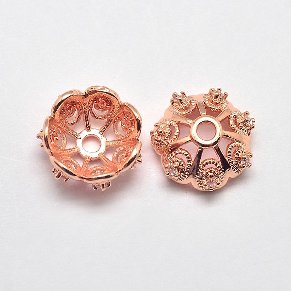 

PandaHall CZ Brass Micro Pave Cubic Zirconia Flower Bead Caps, Fancy Bead Caps, Cadmium Free & Nickel Free & Lead Free, Real Rose Gold..., Clear
