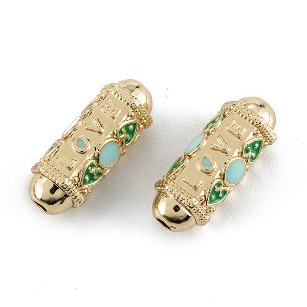 

PandaHall Real 18K Gold Plated Brass Tube Beads, with Enamel, Oval with Word Love, Light Sky Blue, 21x8x7.5mm, Hole: 2mm Brass+Enamel Oval