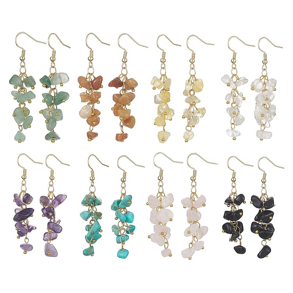 

PandaHall 8 Pair 8 Style Natural & Synthetic Mixed Gemstone Chips Dangle Earrings Set, Golden 304 Stainless Steel Cluster Earrings..., Multicolor