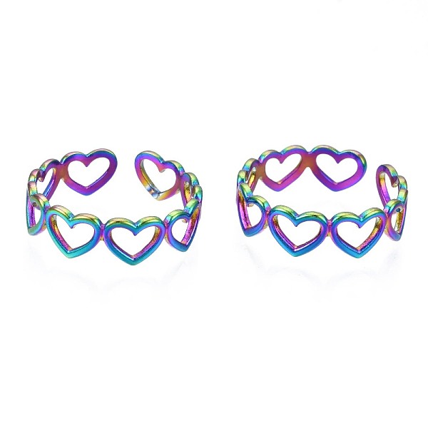 

PandaHall 304 Stainless Steel Heart Wrapped Cuff Ring, Rainbow Color Open Ring for Women, US Size 9(18.9mm) 304 Stainless Steel