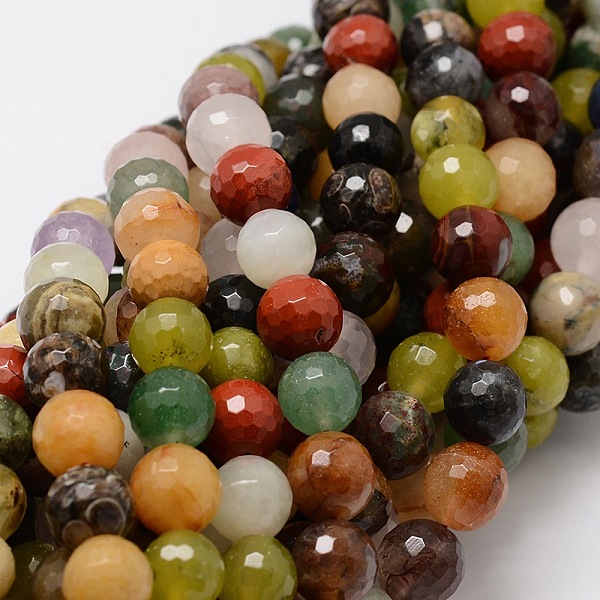 

PandaHall Faceted Round Natural Assorted Gemstone Bead Strands, 8mm, Hole: 1mm, about 50pcs/strand, 15.3 inch Mixed Stone Round