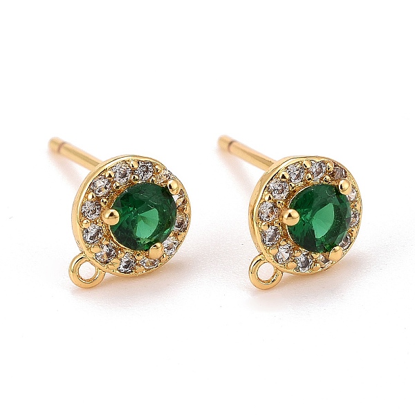 

PandaHall Brass Micro Pave Cubic Zirconia Stud Earrings Findings, Long-Lasting Plated, Lead Free & Cadmium Free & Nickel Free, Flat Round..., Green
