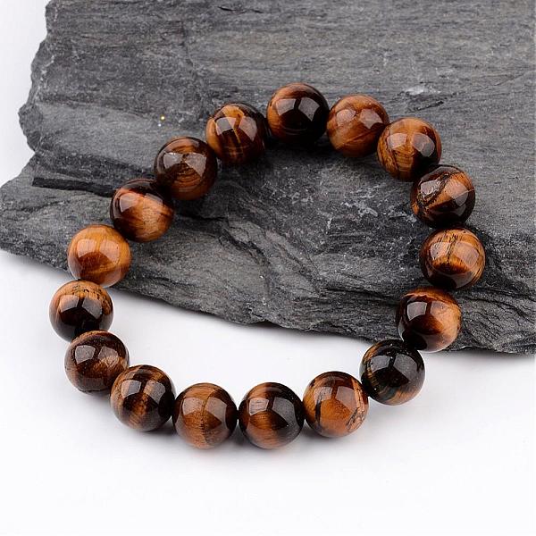 

PandaHall Natural Tiger Eye Round Beaded Stretch Bracelets, 58mm, about 17pcs/strand Tiger Eye