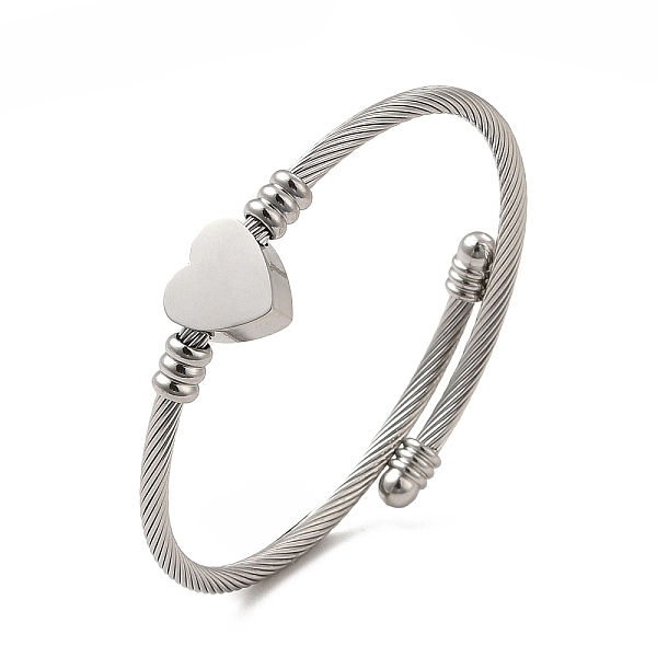 

PandaHall 201 Stainless Steel Heart Beaded Cuff Bangle, Torque Bangle for Women, Stainless Steel Color, Inner Diameter: 2-1/4 inch(5.75cm)...
