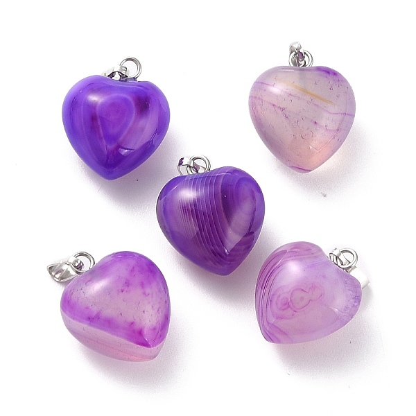 

PandaHall Natural Dyed & Heated Agate Pendants, with Platinum Brass Loops, Heart, 18~19x15~15.5x6~8mm, Hole: 6x2.5~3mm Natural Agate Heart