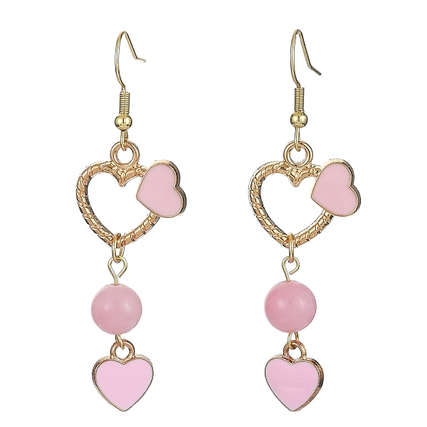 PandaHall Dyed Natural Mashan Jade Dangle Earrings, Alloy Enamel Heart Long Drop Earings with 304 Stainless Steel Pins for Valentine's Day...