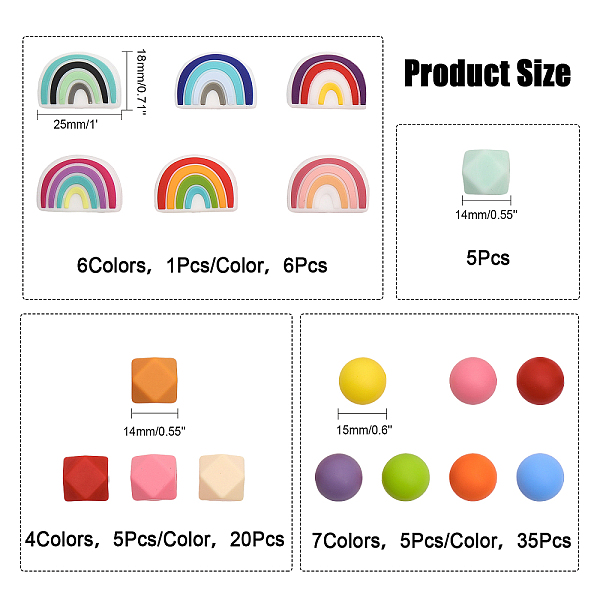 

PandaHall CHGCRAFT 66Pcs 18Styles Rainbow Silicone Beads Pen Beads Octagon Round Silicone Loose Spacer Beads for DIY Necklace Bracelet..., Multicolor
