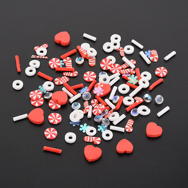 

PandaHall Handmade Polymer Clay Cabochons, Fashion Nail Art Decoration Accessories, with Acrylic Rhinestone, Mixed Shapes, Red...